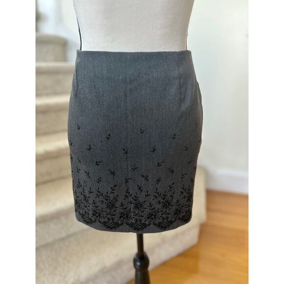 Vintage Y2K Express Grey Mini Skirt Velvet Floral Print Whimsygoth - Picture 1 of 8